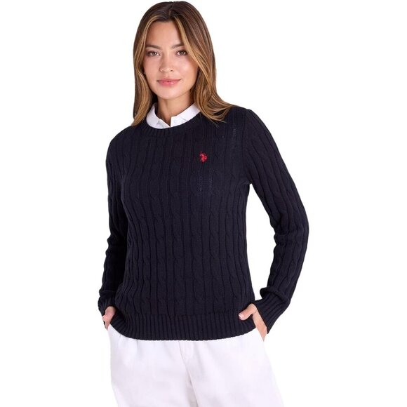Sweaters - Large Women's Ribbed Trim Cable Knit Sweater - Timeless Style and Comfort